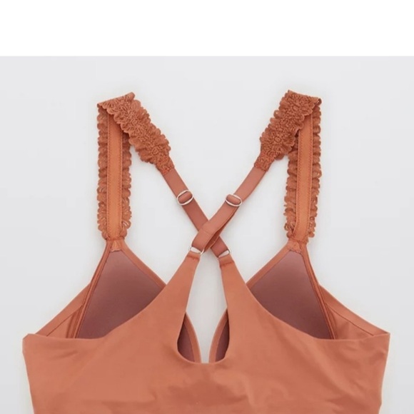 aerie rust Lace Trimmed Crossback Bra wireless real sunnie - Picture 2 of 8